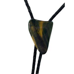 *Vintage Bolo Tie Natural Tiger Eye Stone Black Cord Western Ranchwear Cowboy
